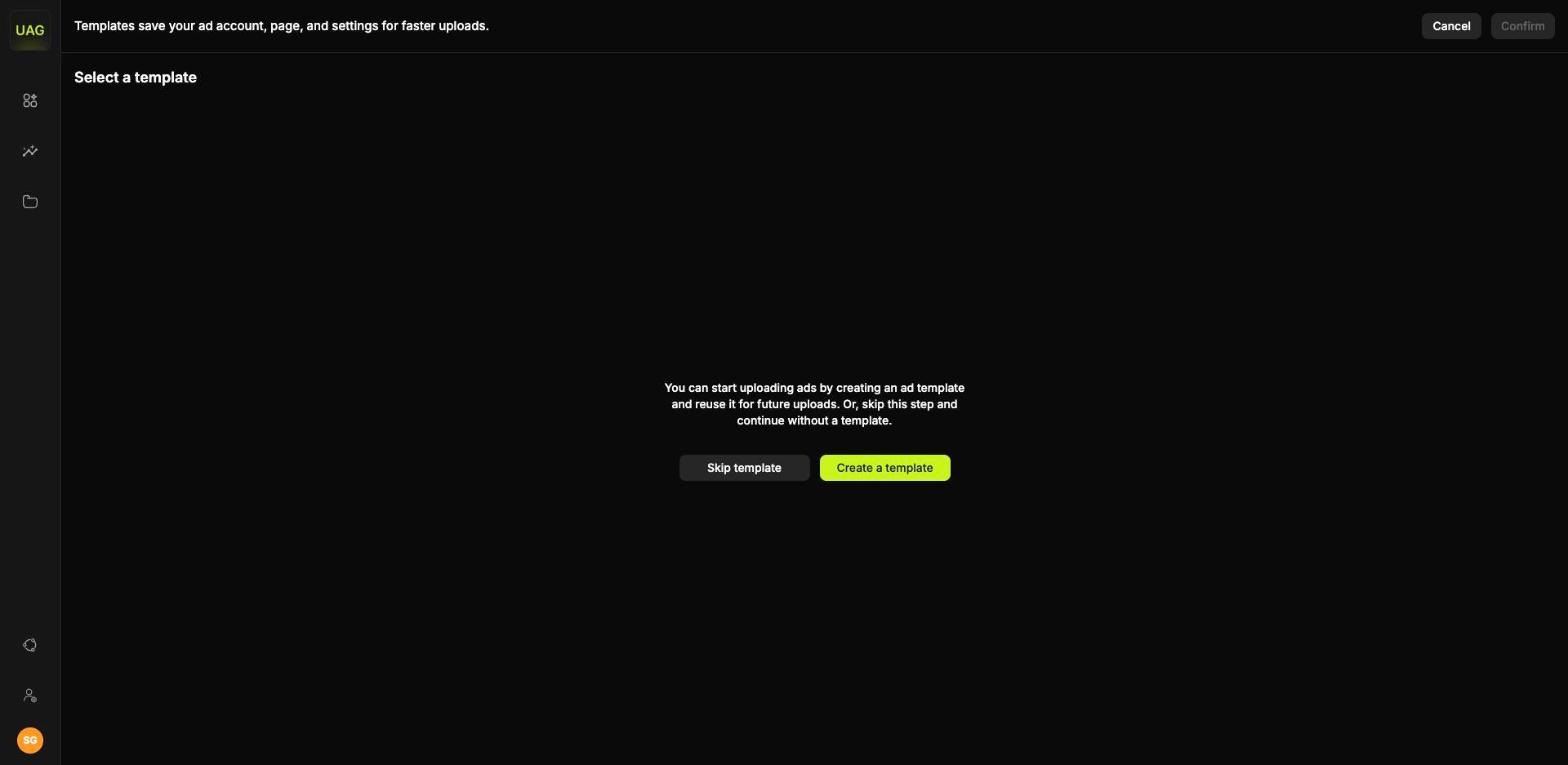 The Select a template screen, offering Skip template or Create a template