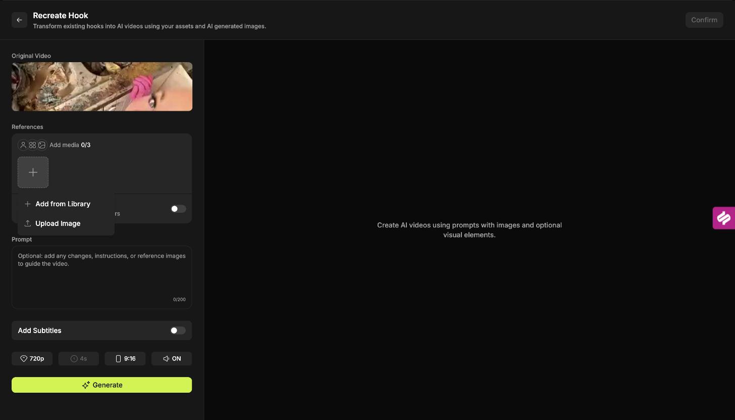 The reference picker menu showing Add from Library and Upload Image
