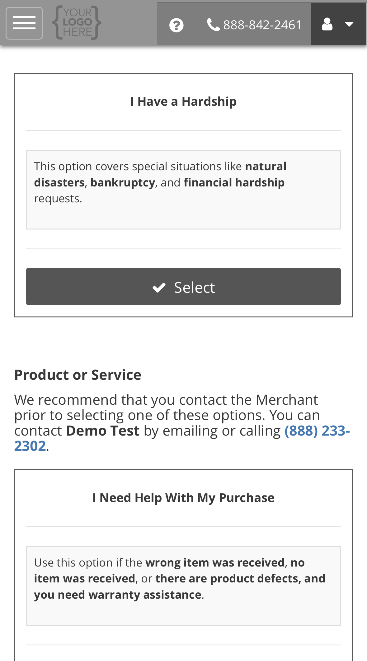 The Product or Service section with the seller's contact details and the I Need Help With My Purchase option