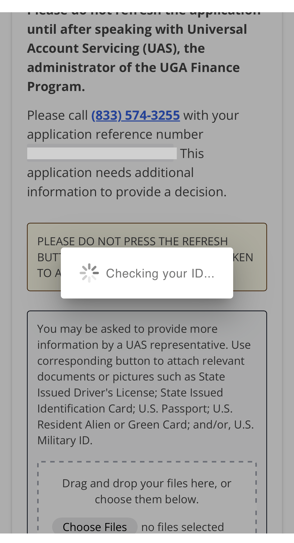 The Checking your ID progress message shown after an ID is submitted