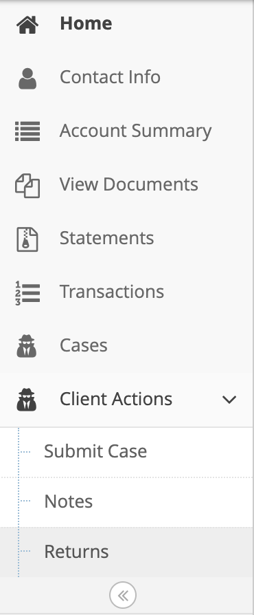 Click Client Actions & Select Returns
