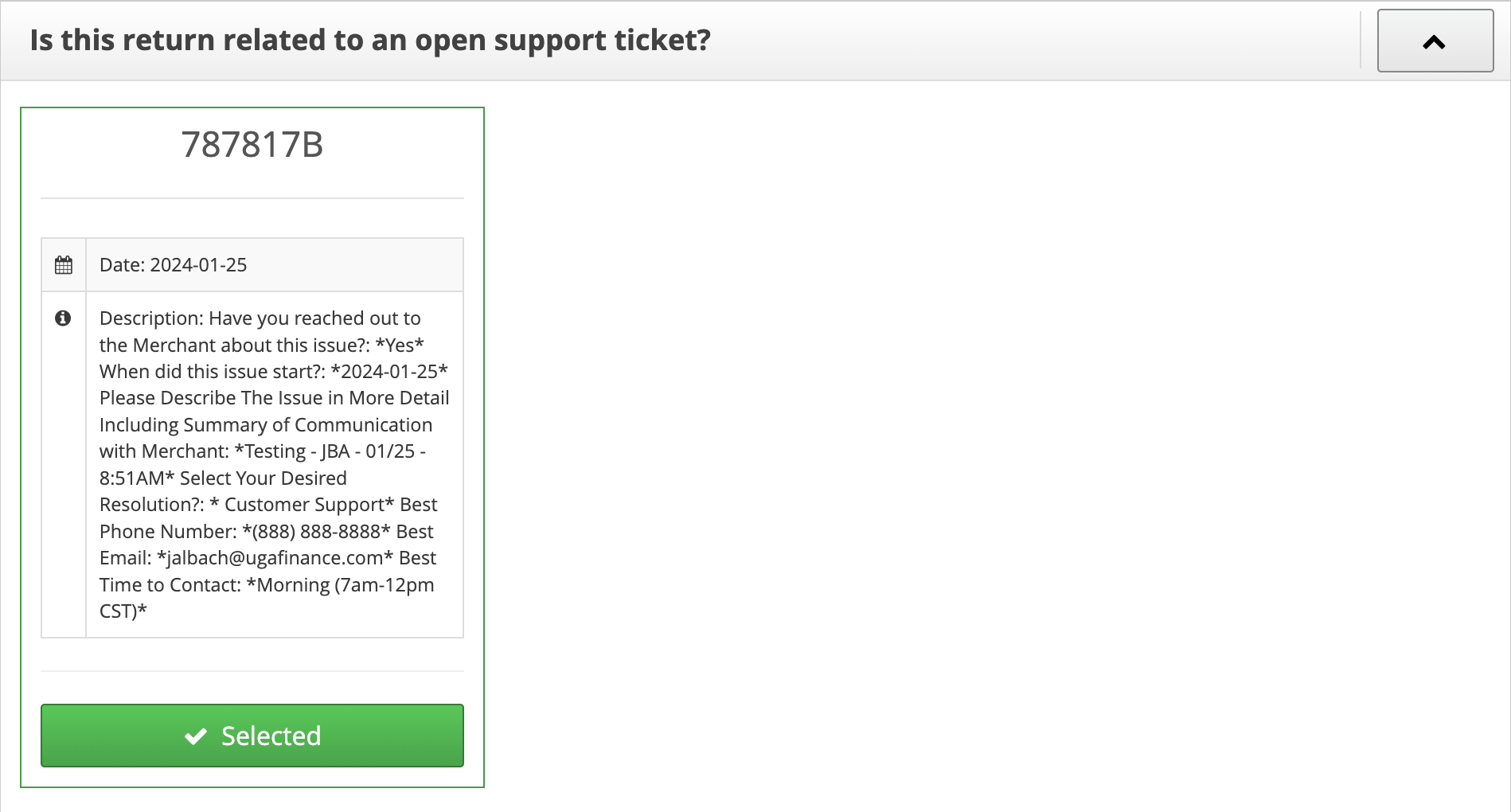 Select Support Ticket (If Related)
