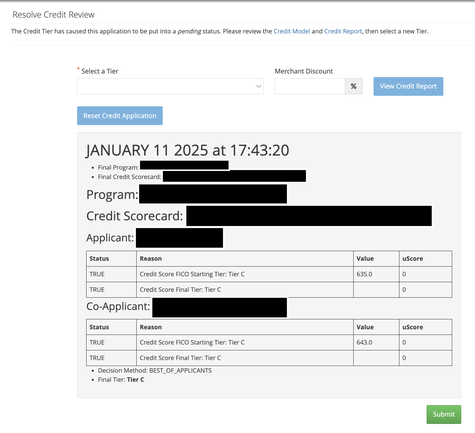 Resolve Credit Application Page