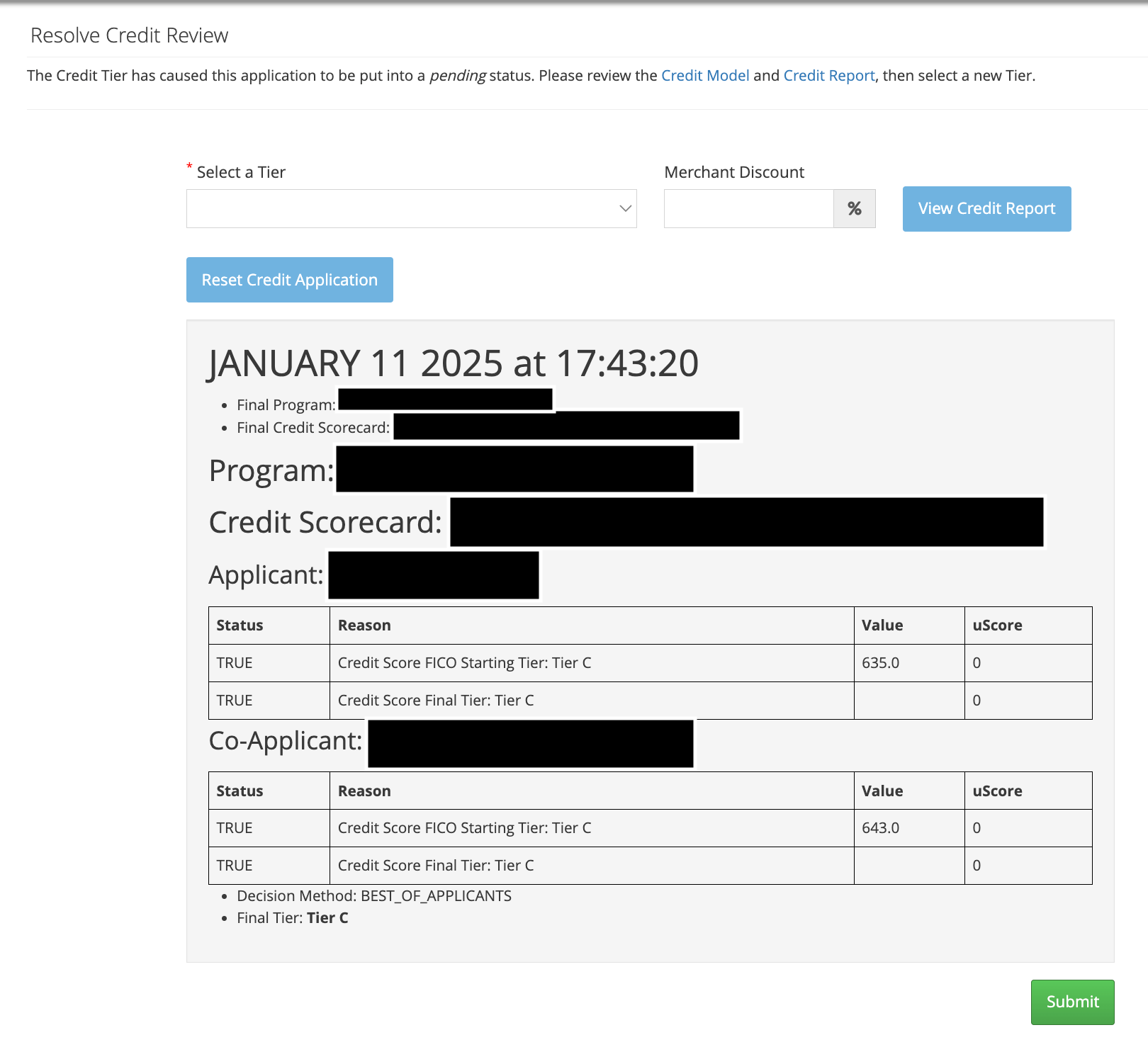 Resolve Credit Application Page