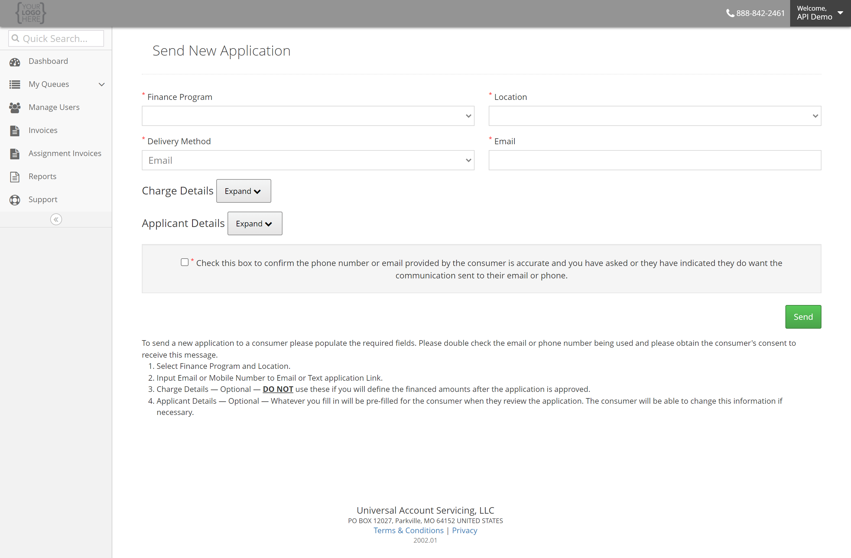 The form used for sending new credit applications to consumers.