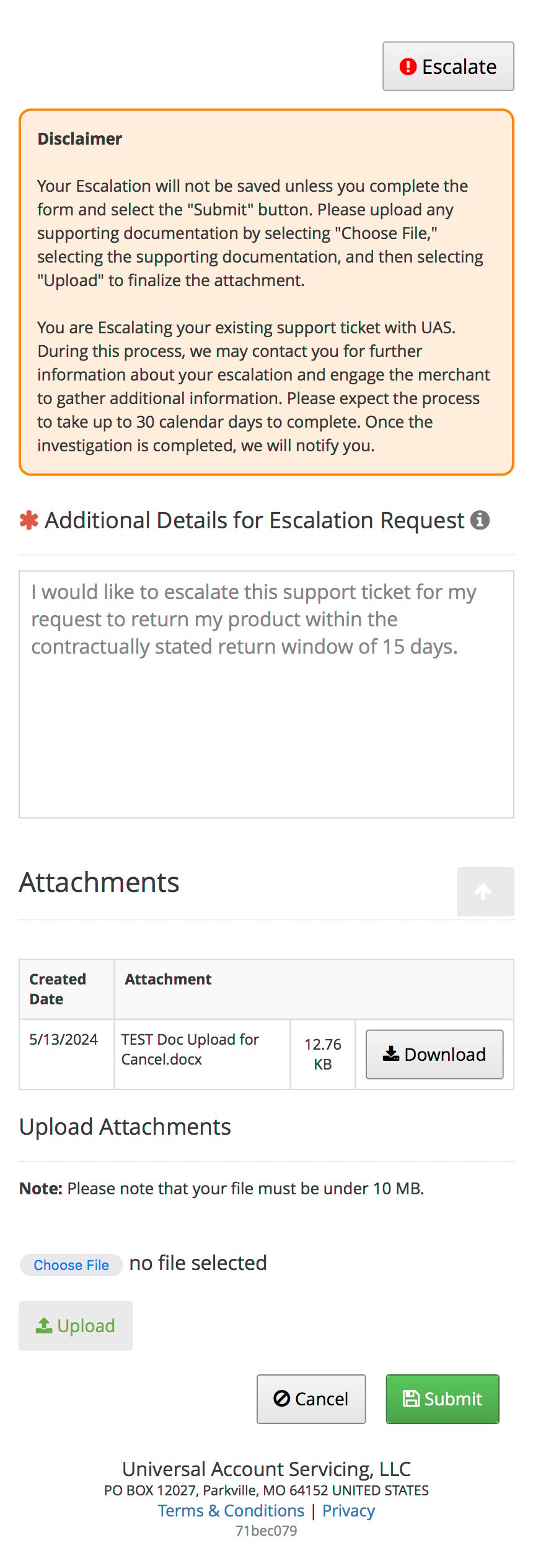 Escalation Detail Expanded
