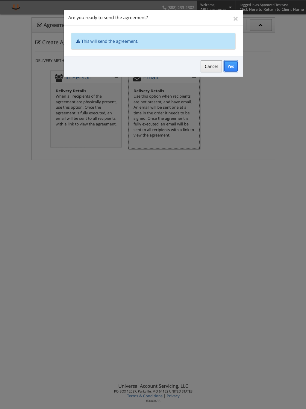 Send Agreement Confirmation