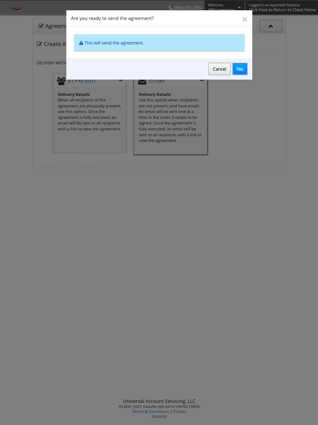 Send Agreement Confirmation