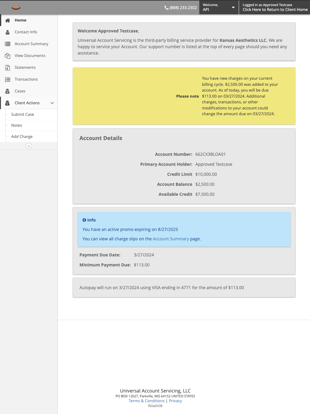 Click Client Actions > Add Charge