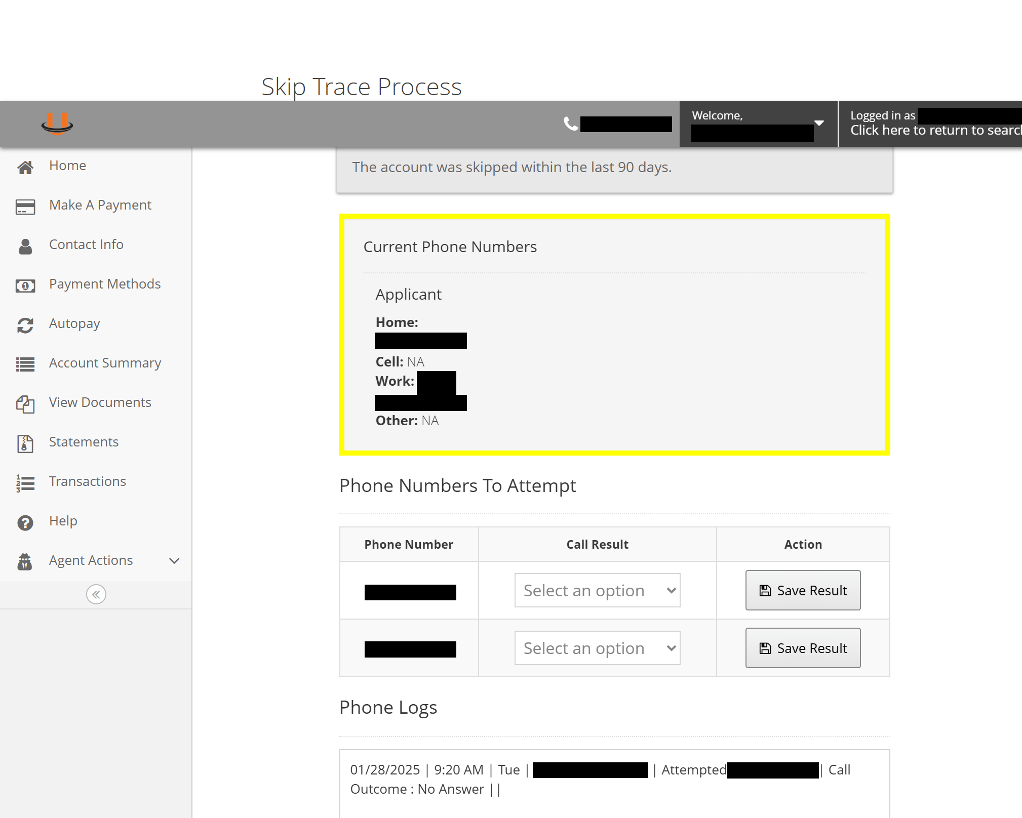 Skip Trace Results