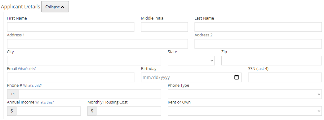 The Applicant Details for the new application.