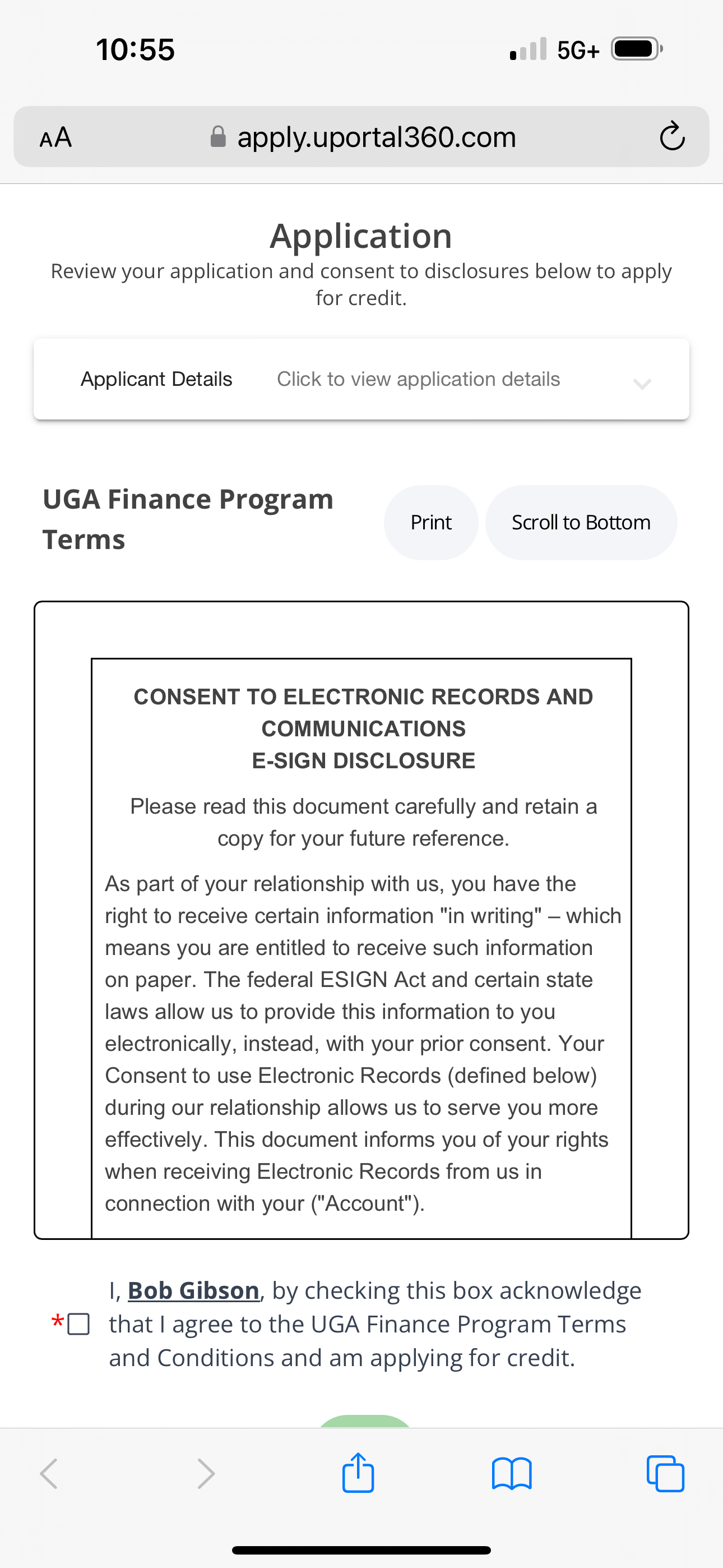 UGA Application - Terms and Conditions