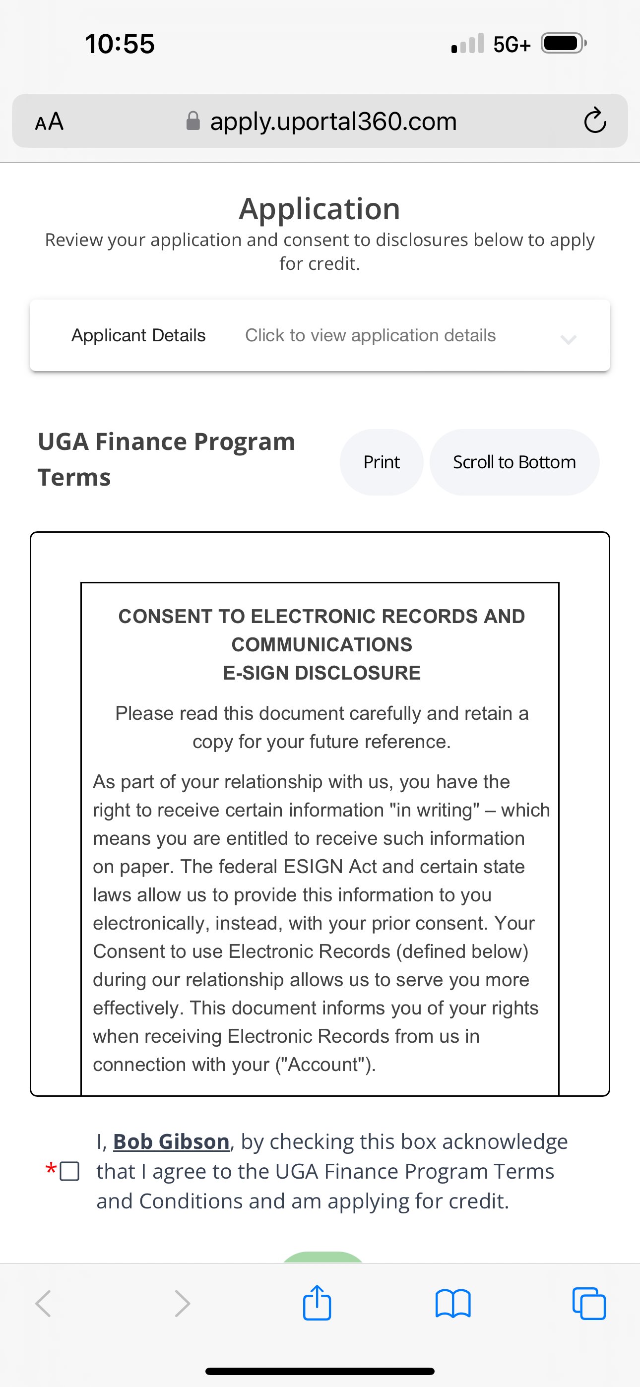 UGA Application - Terms and Conditions