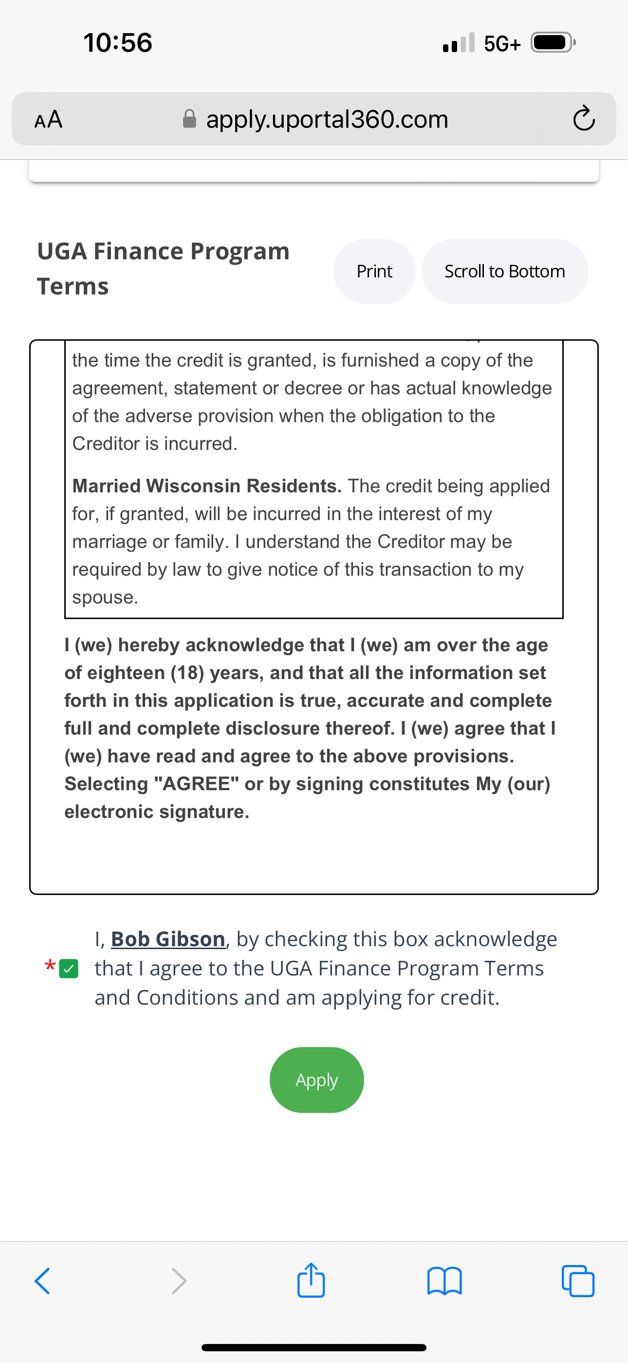 Agree to Application Terms and Conditions