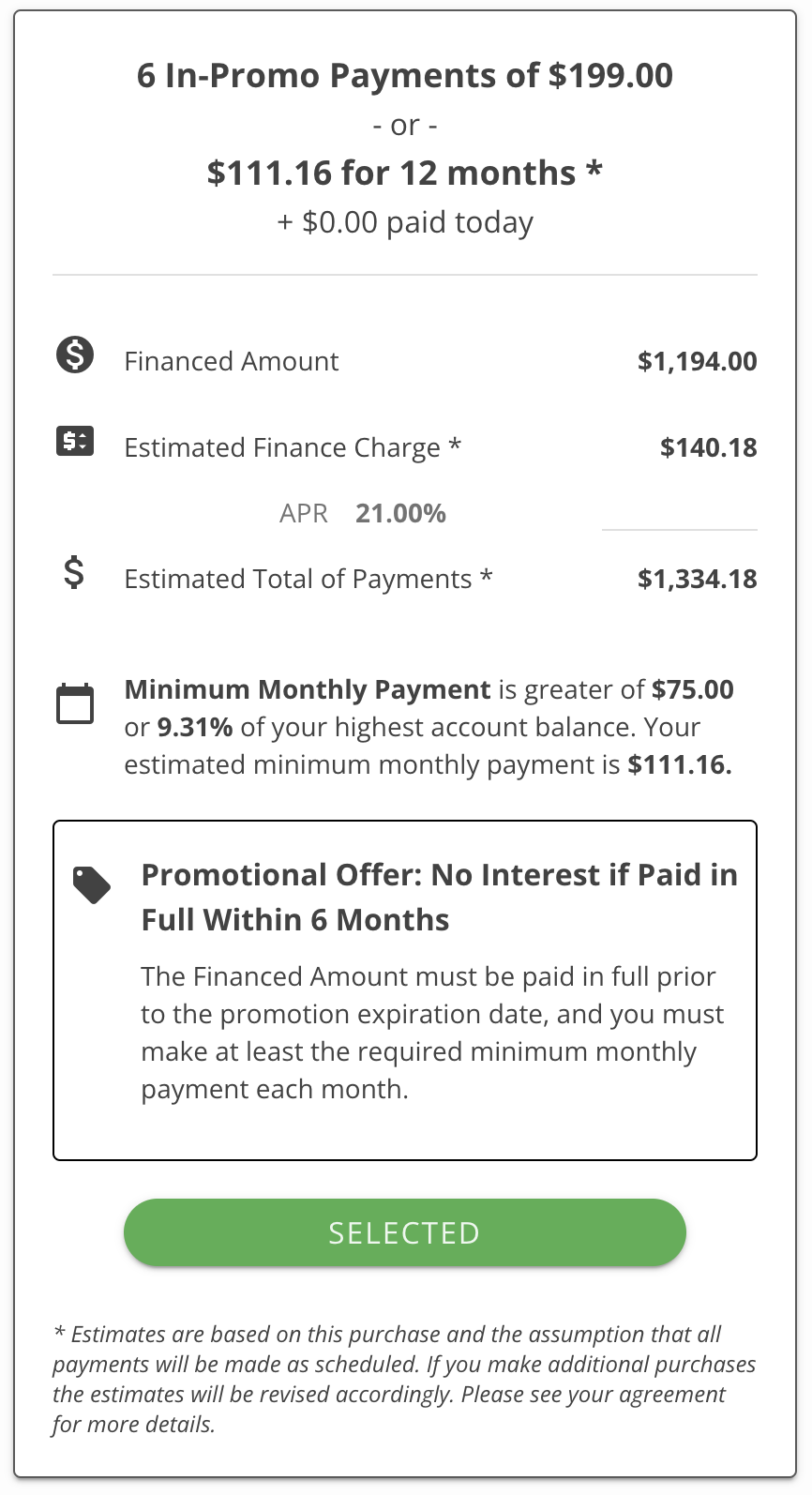 Promotion Payment Option