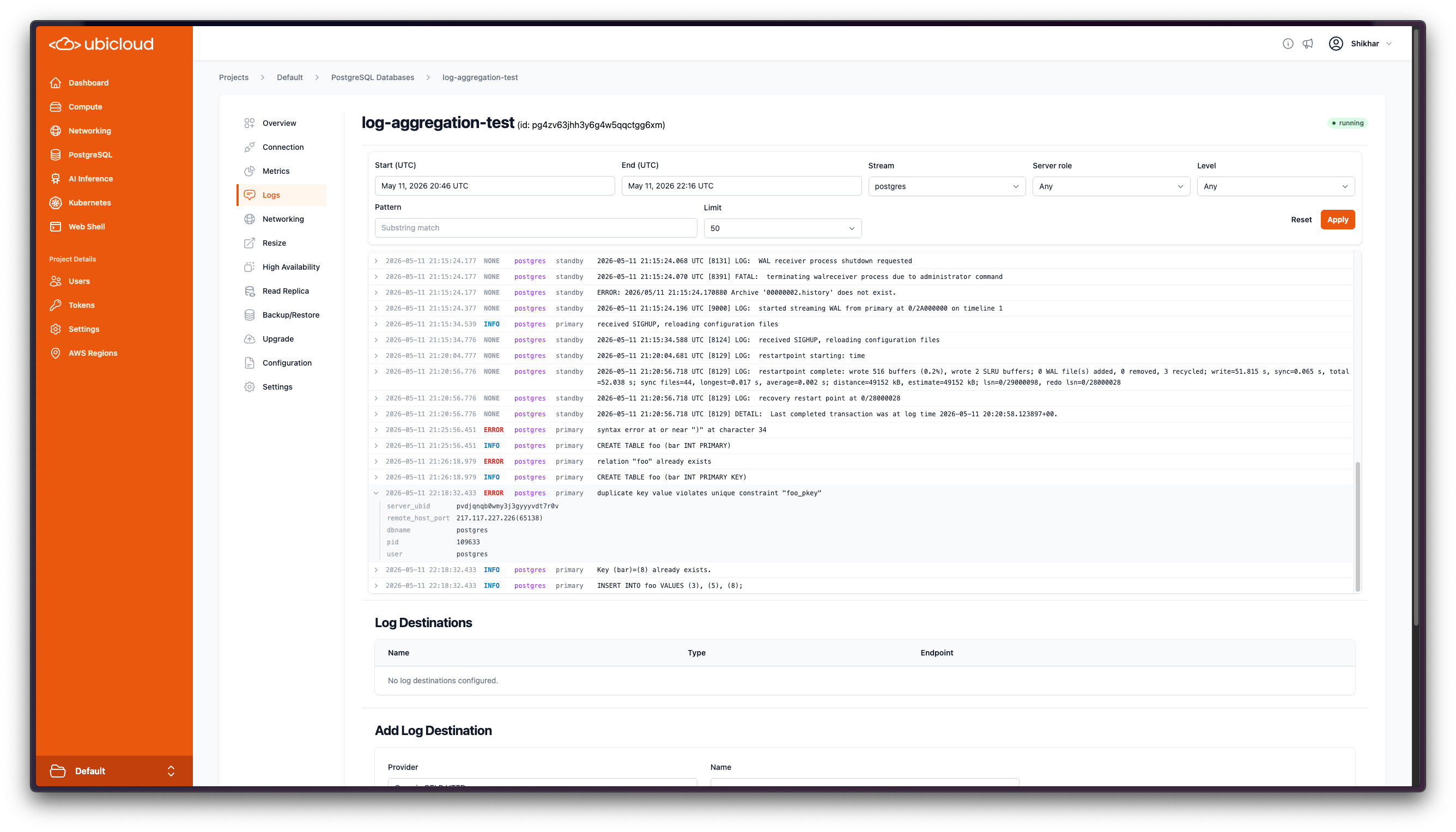 PostgreSQL logs