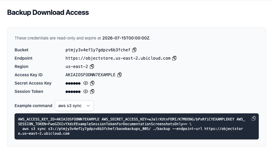Backup download credentials