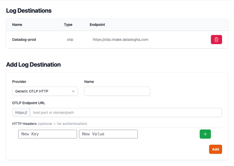 Log destinations