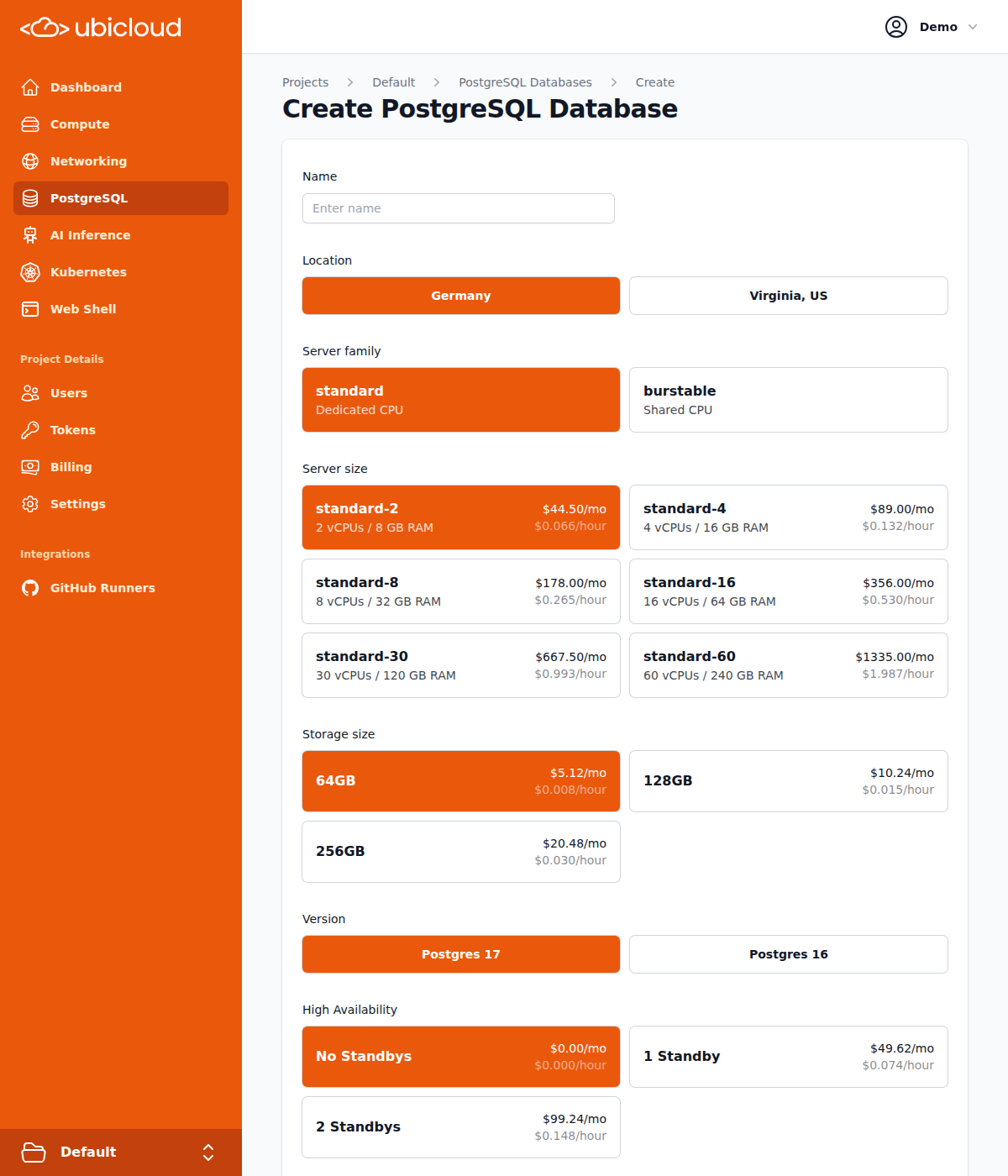 Create postgreSQL database