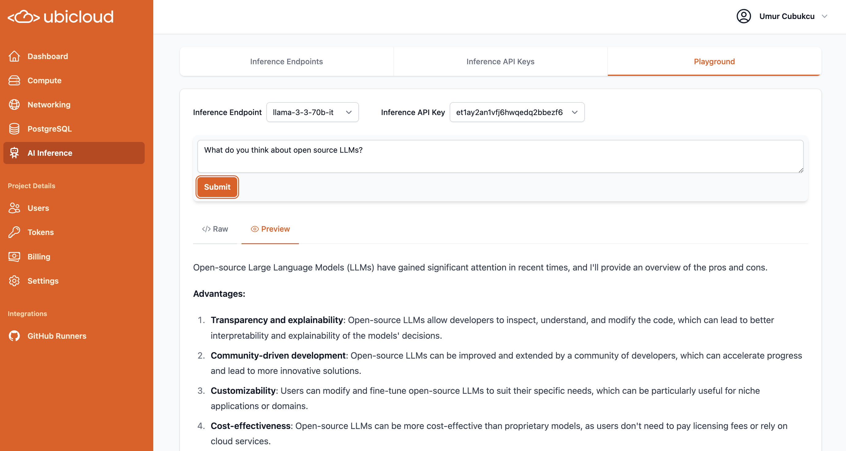 Ubicloud AI playground