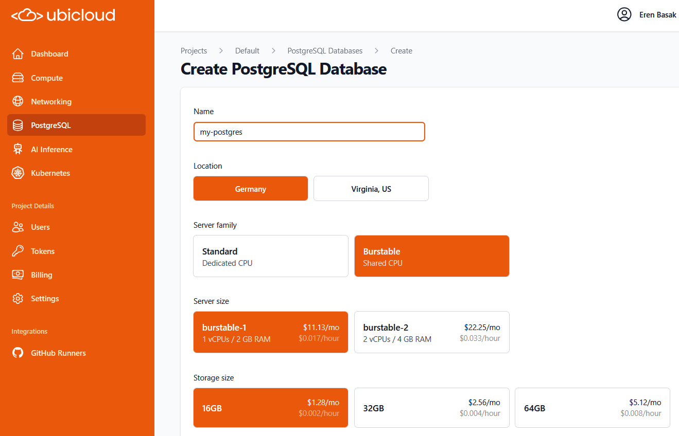 Ubicloud Burstable Postgres