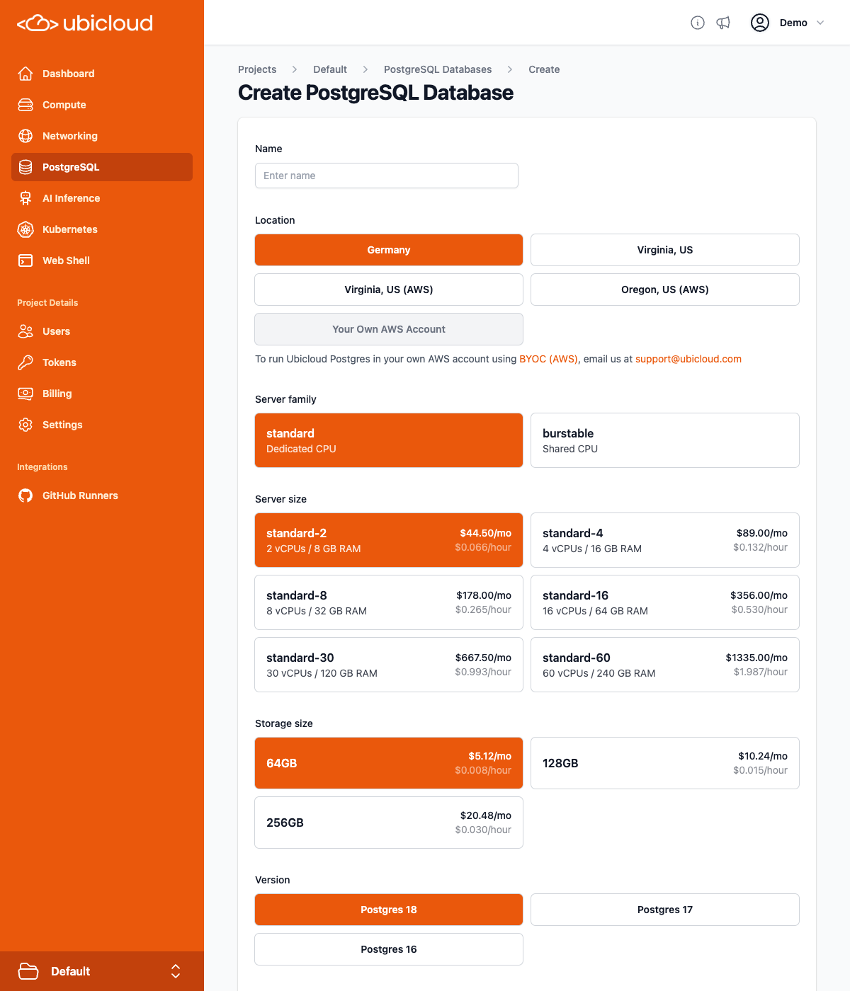 Create postgreSQL database