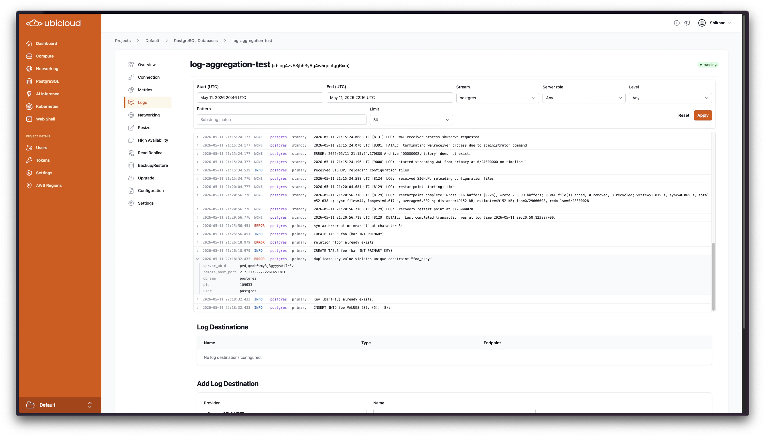 PostgreSQL logs