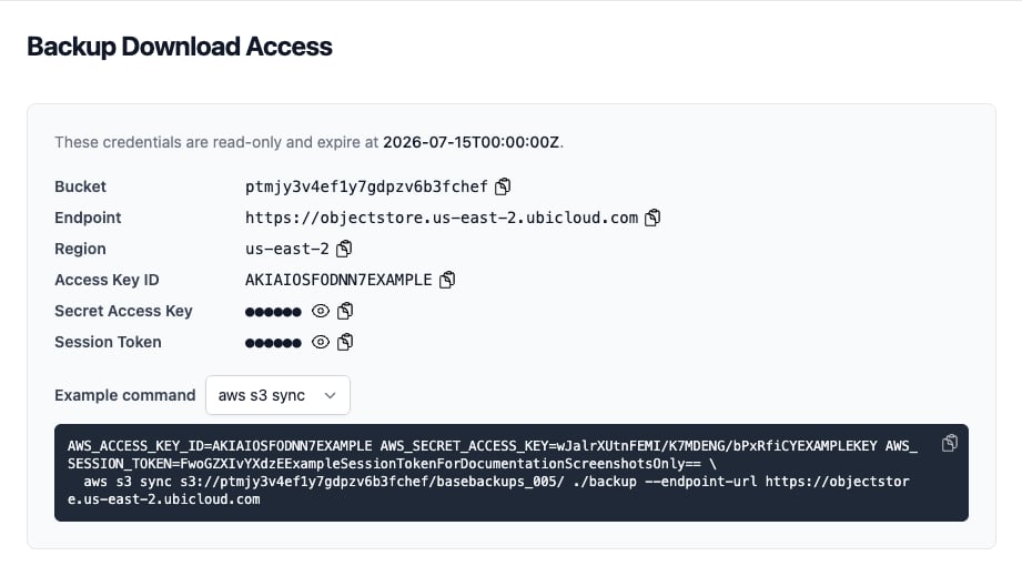 Backup download credentials