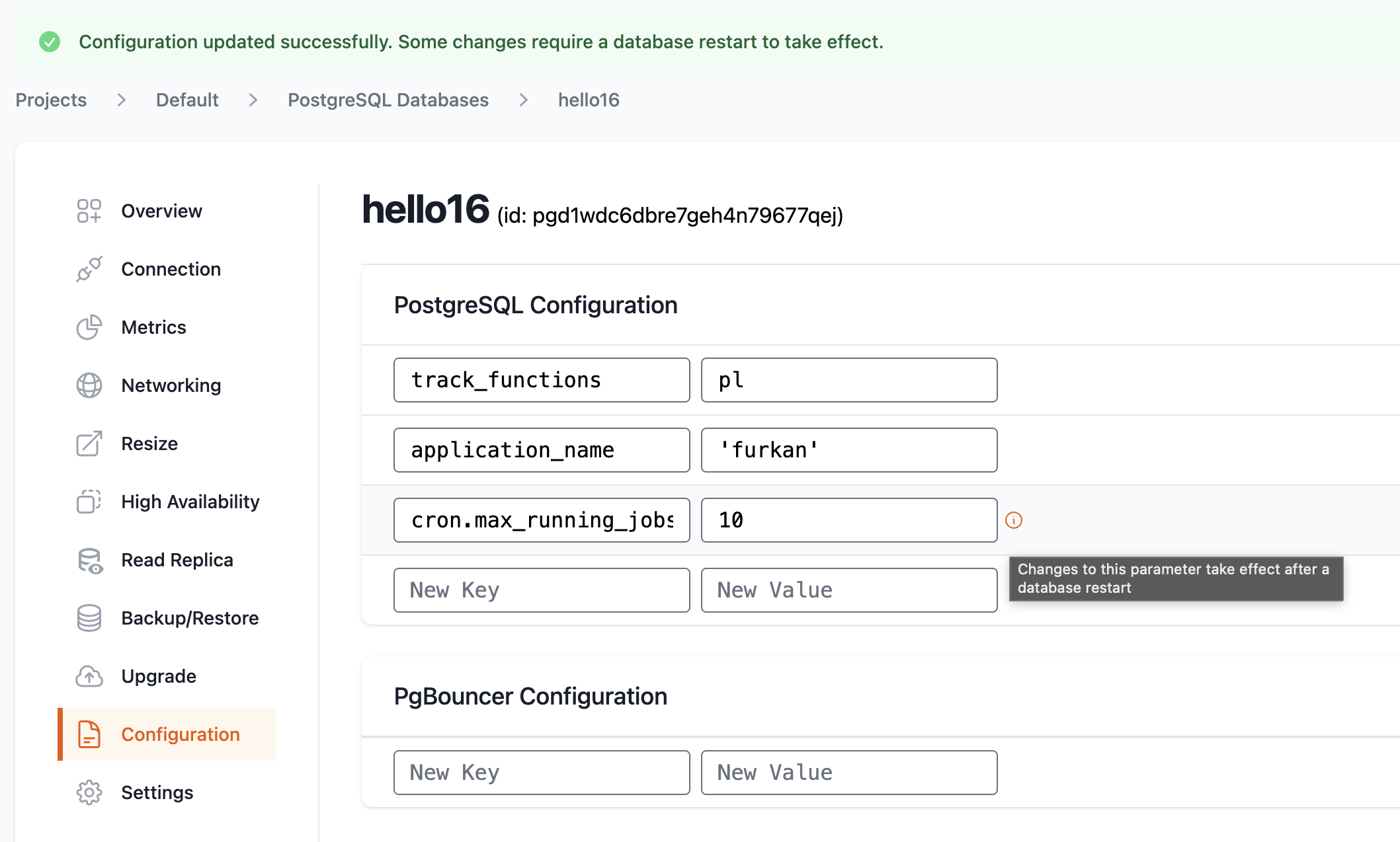 PostgreSQL Restart Requirement Indicator