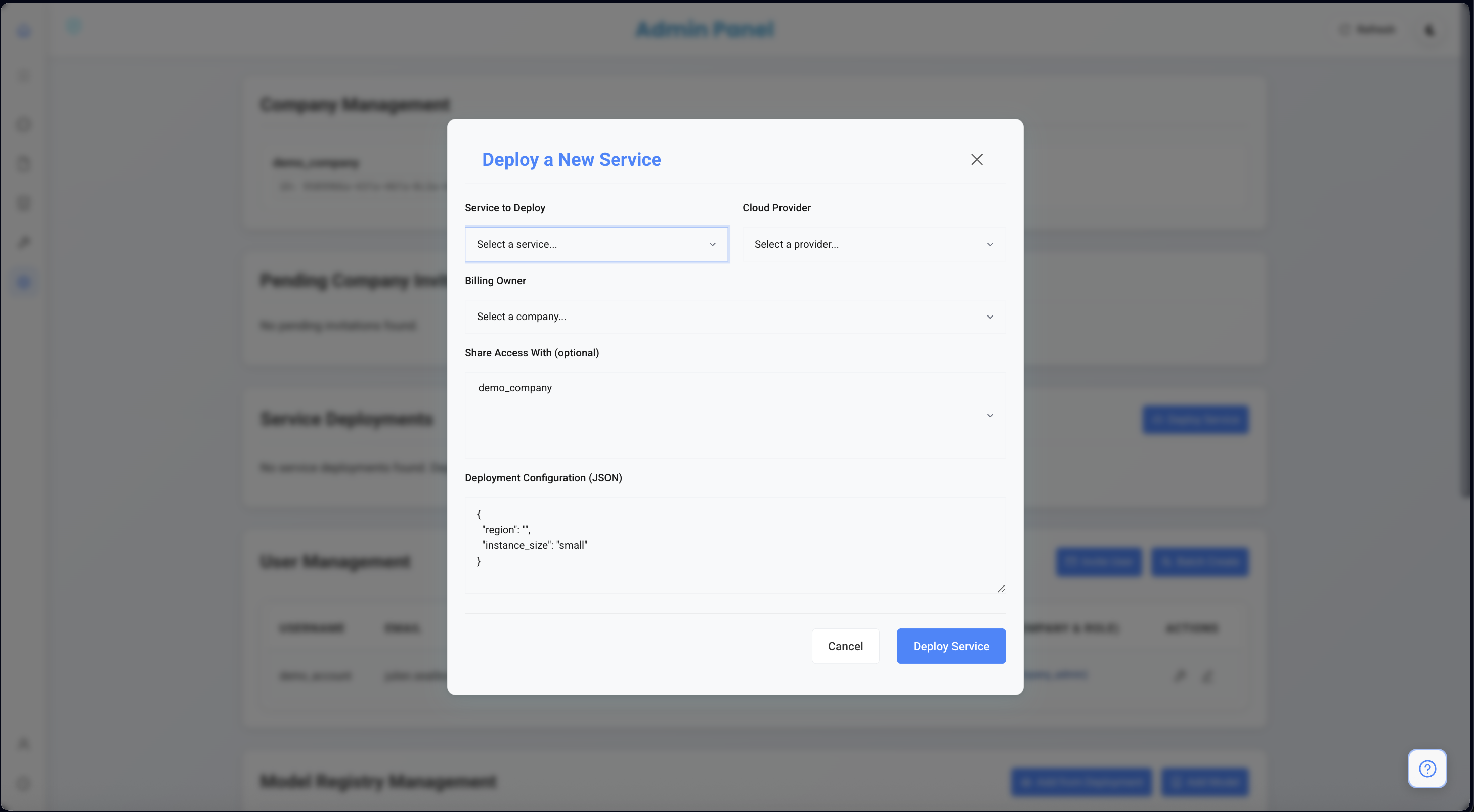 Deploy Service Button