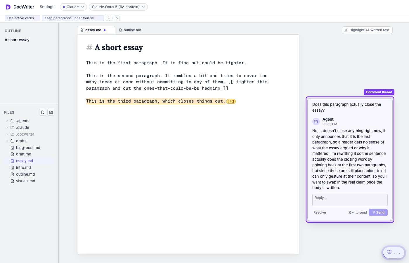 A comment thread beside the passage it discusses
