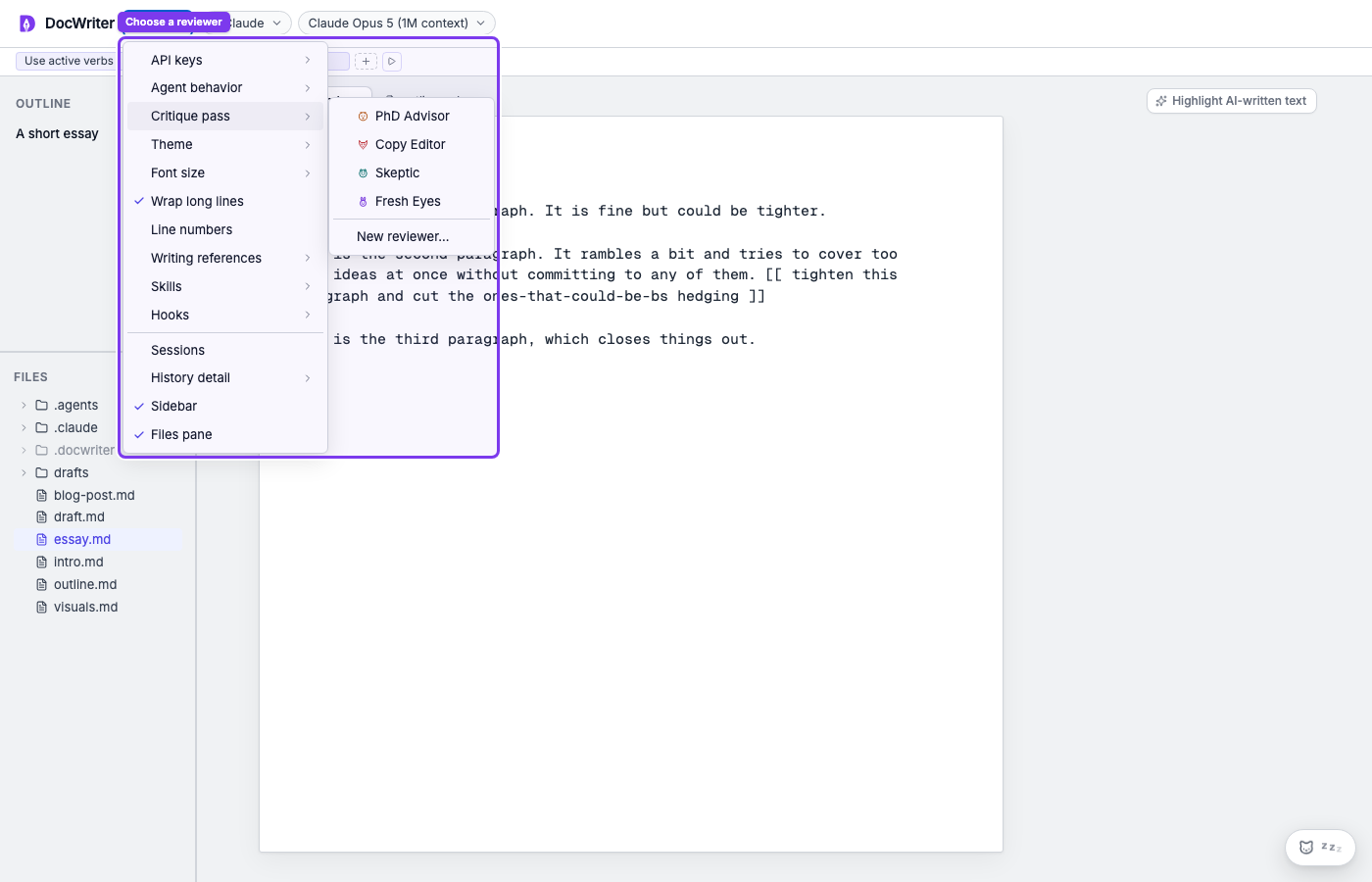 The built in reviewer agents in the Critique pass menu