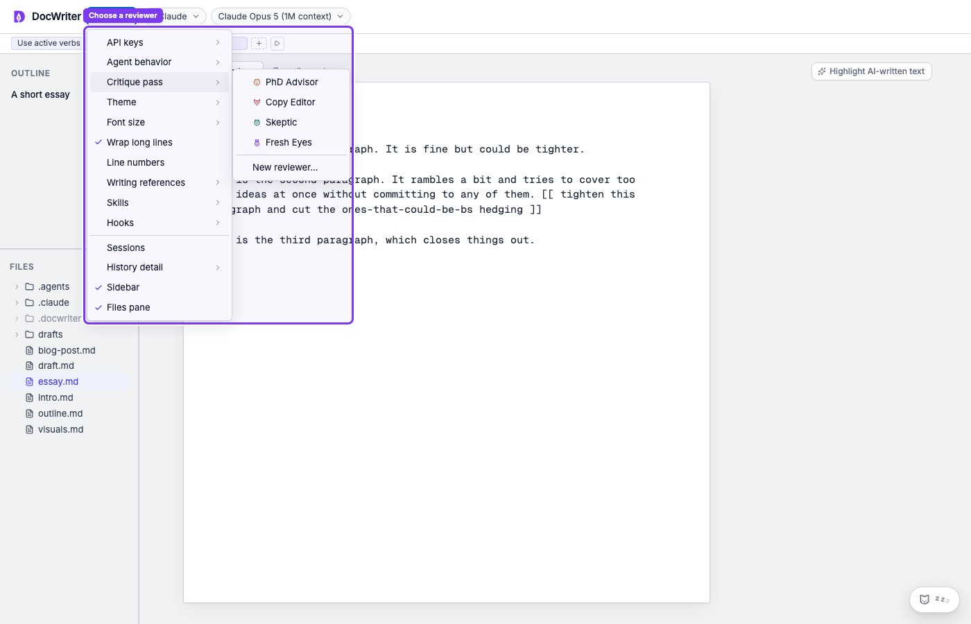 The built in reviewer agents in the Critique pass menu