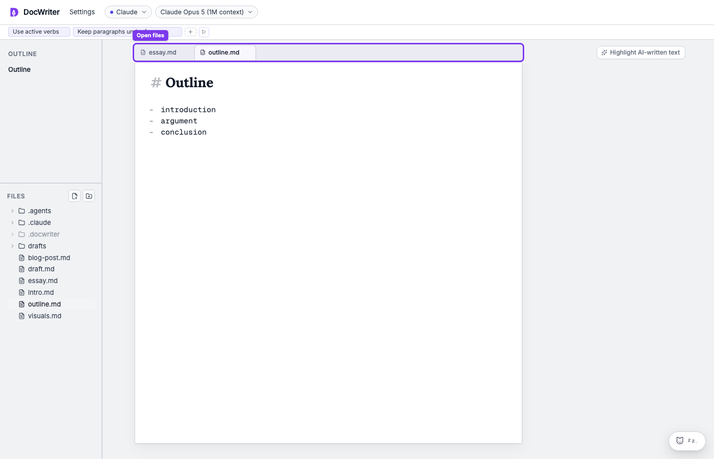 Two project files open as tabs above the editor