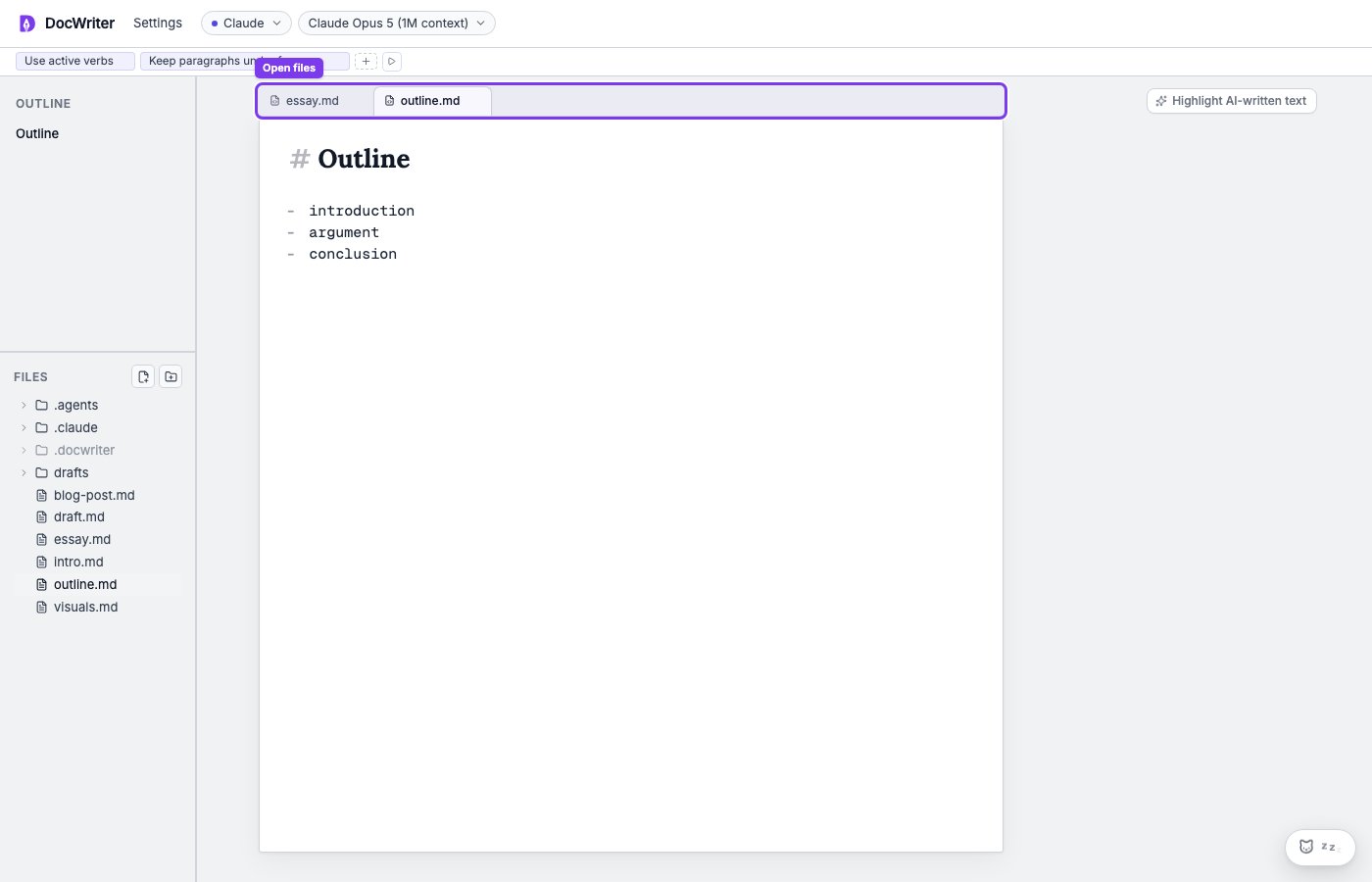 Two project files open as tabs above the editor