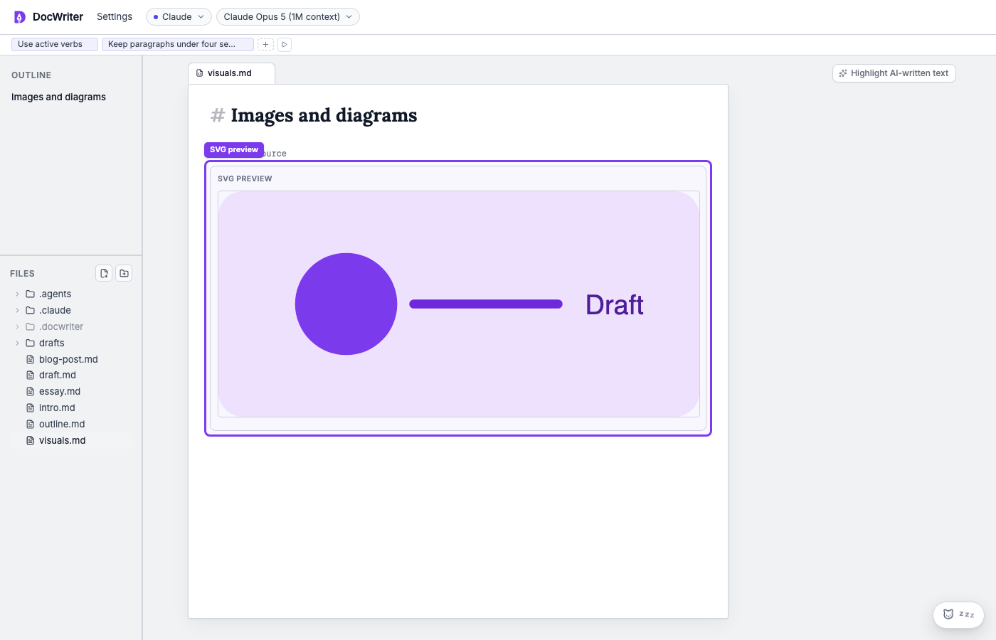 An SVG preview inside the DocWriter editor
