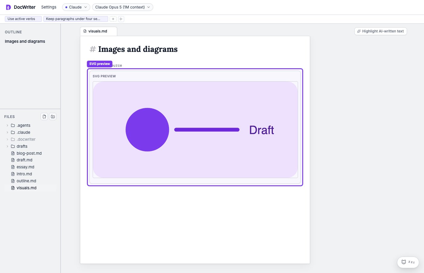 An SVG preview inside the DocWriter editor