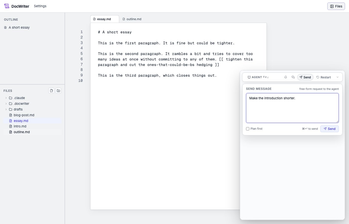 The chat popover open in the top-right of the editor