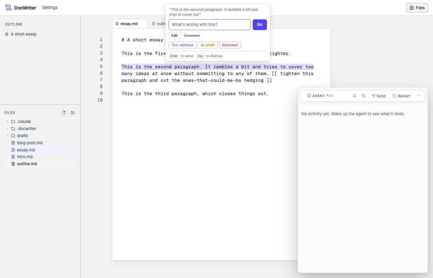 The inline feedback popup, with text input, mode chips, and quick-action pills