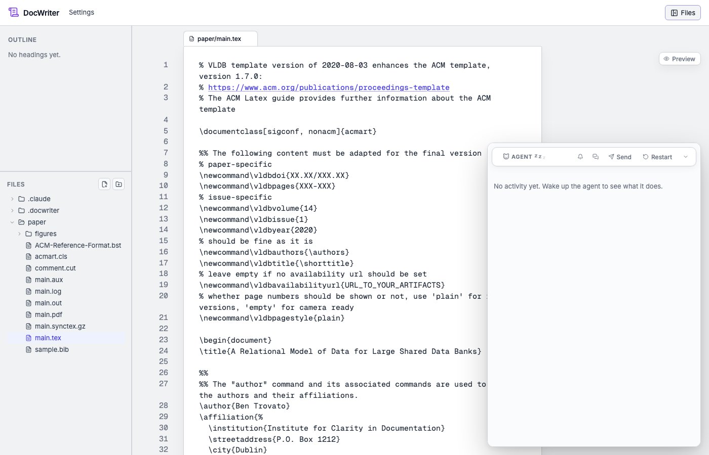 A TeX project open in the source editor