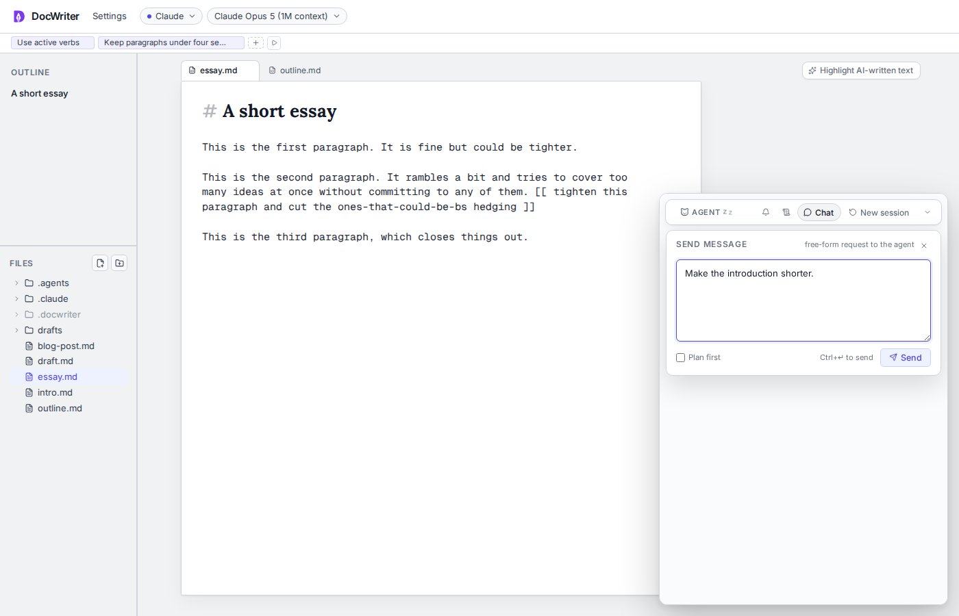 The Chat panel with a draft request