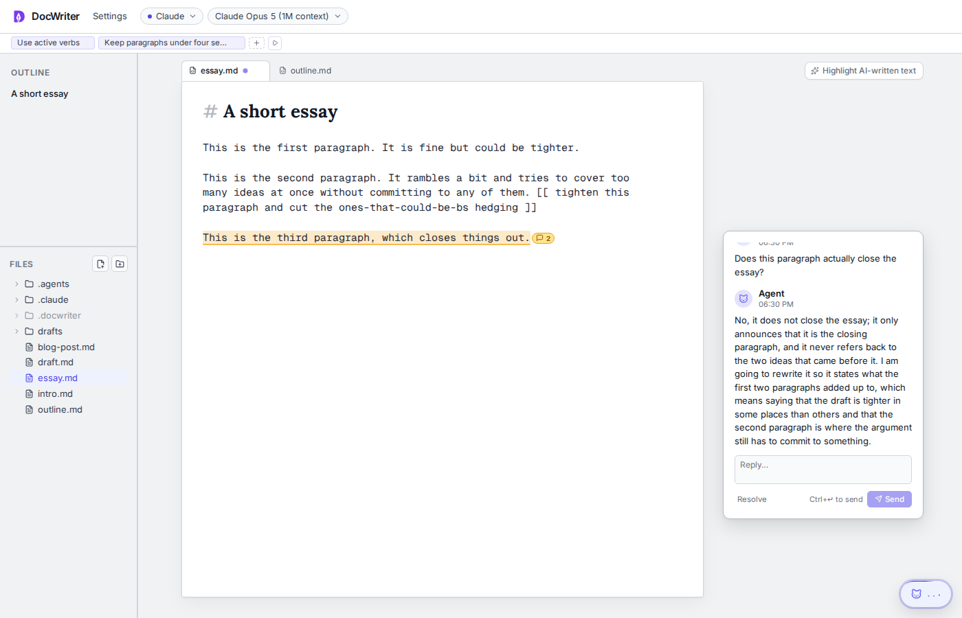 A comment thread beside the passage it discusses