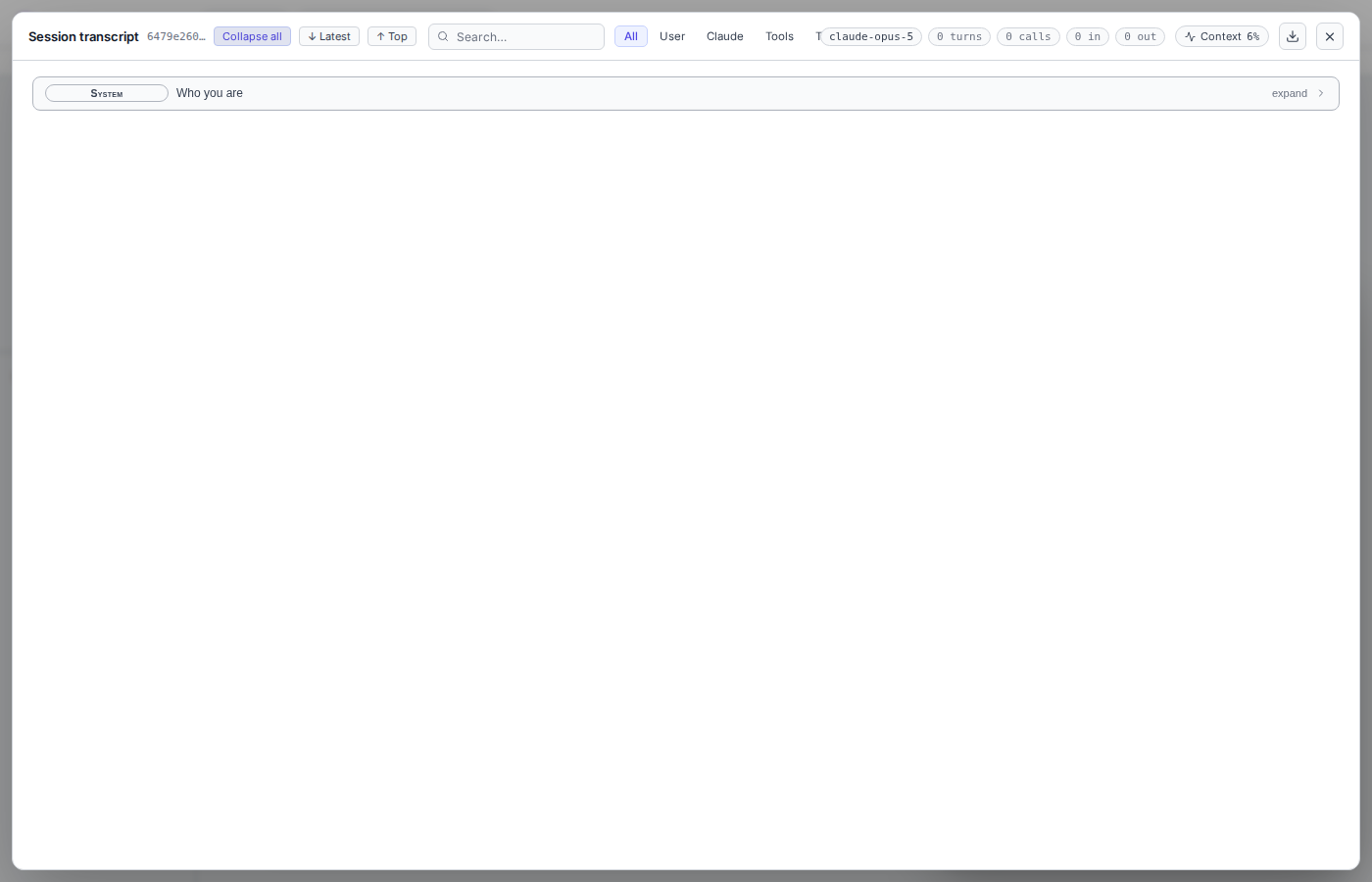 Transcript search with the tool filter active