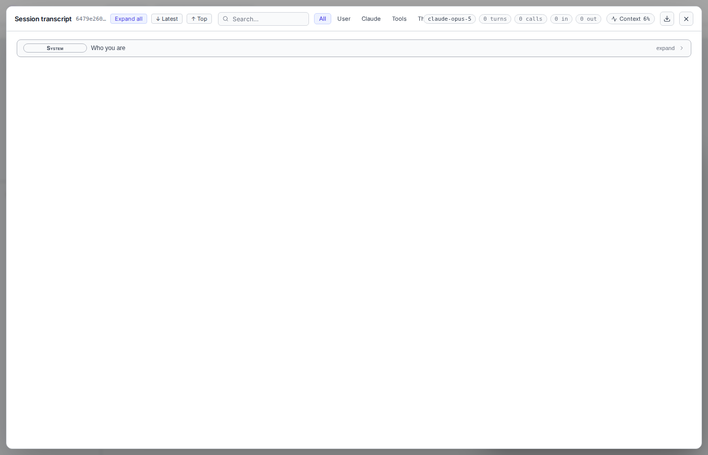 The full session transcript with event filters