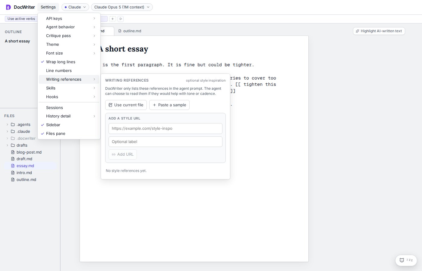 Writing references in Settings