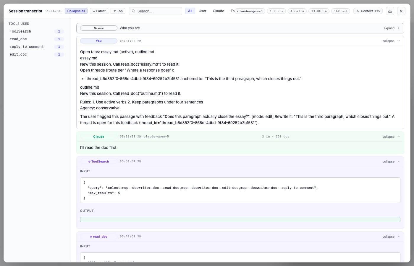 Transcript search with the tool filter active