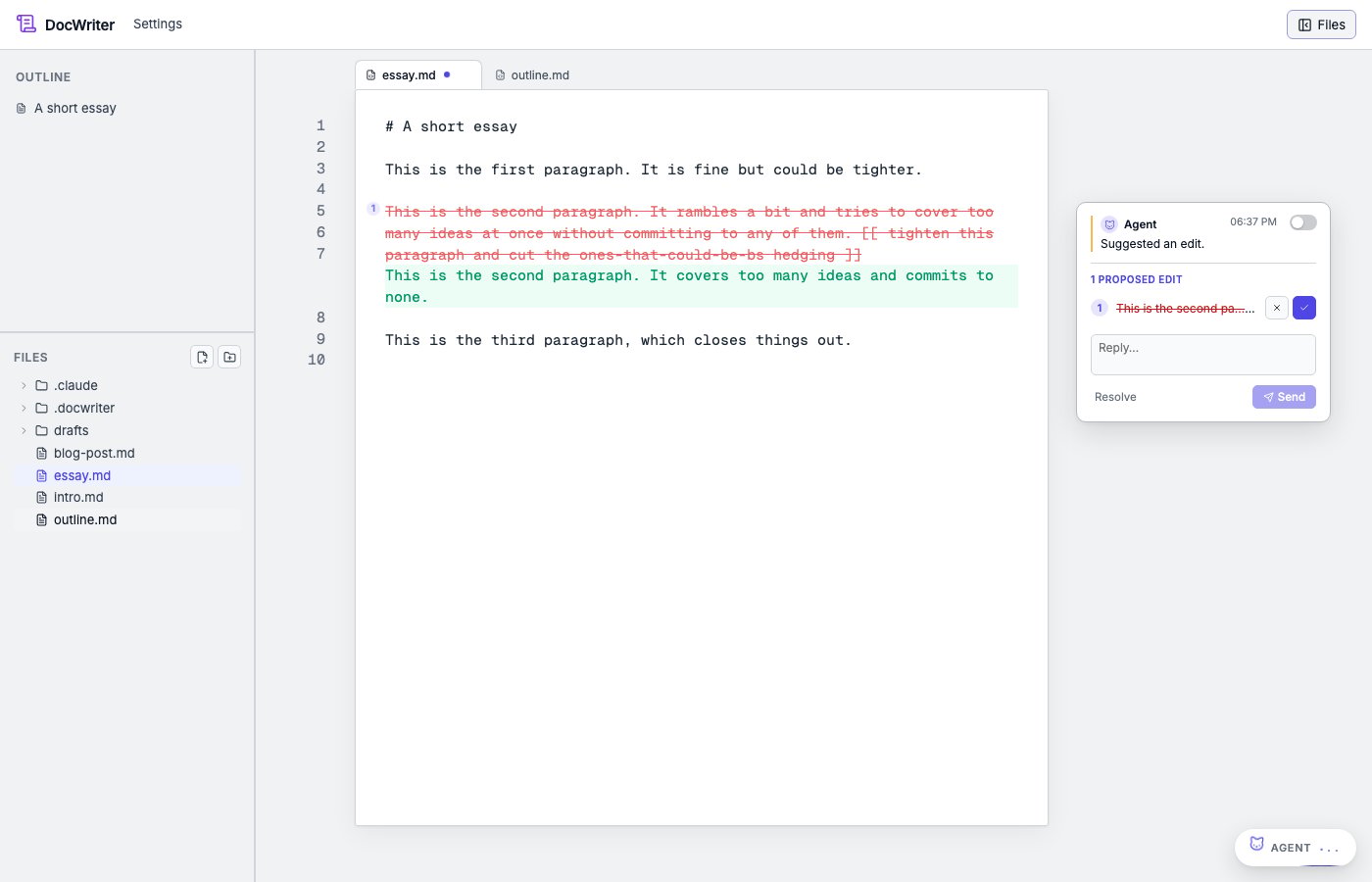 Pending agent edit in the right pane