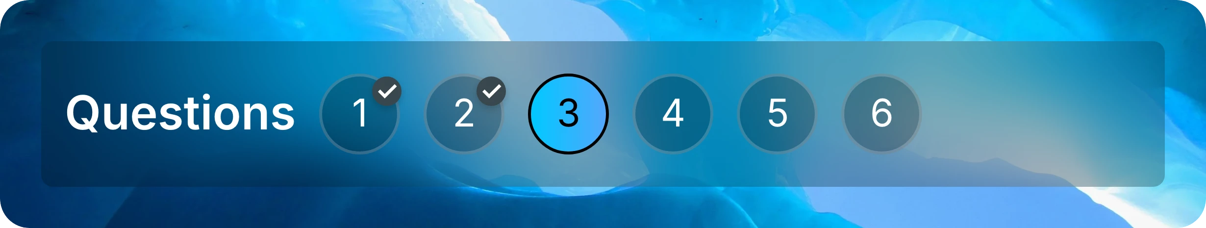 Question navigation showing saved-response checkmarks on questions 1 and 2, with question 3 selected.