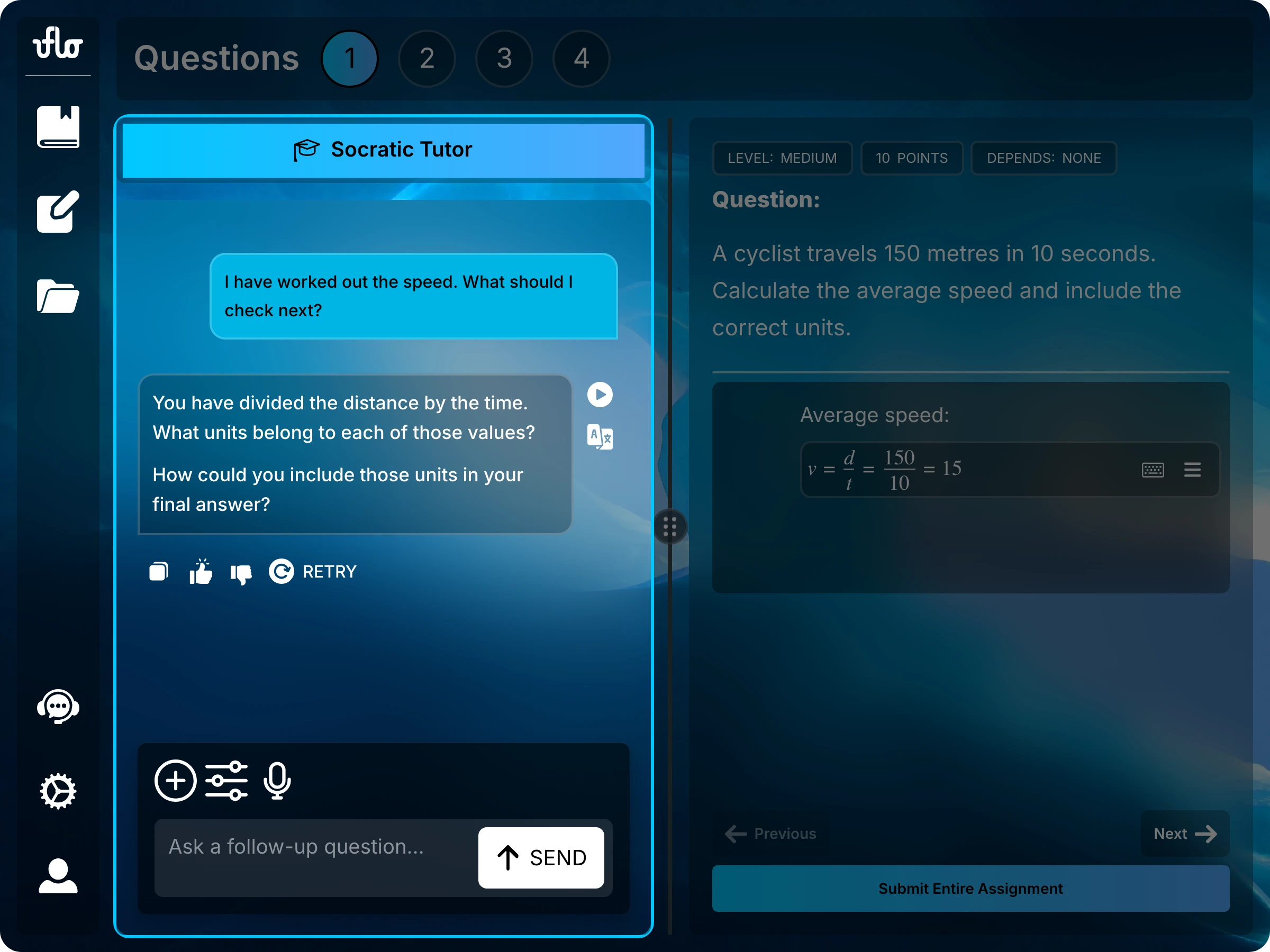 Assessment page with the Socratic Tutor highlighted and the surrounding interface dimmed.