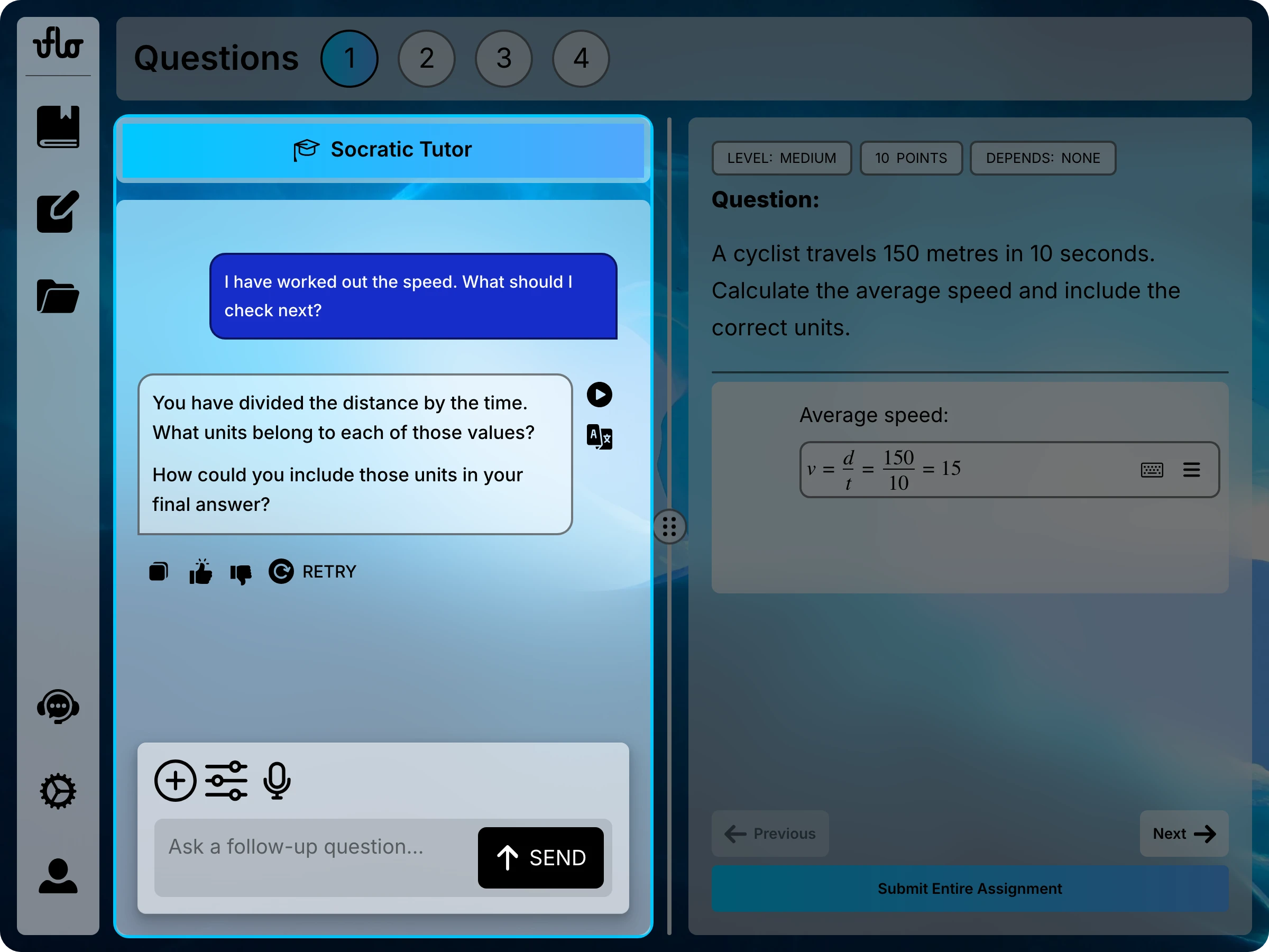 Assessment page with the Socratic Tutor highlighted and the surrounding interface dimmed.